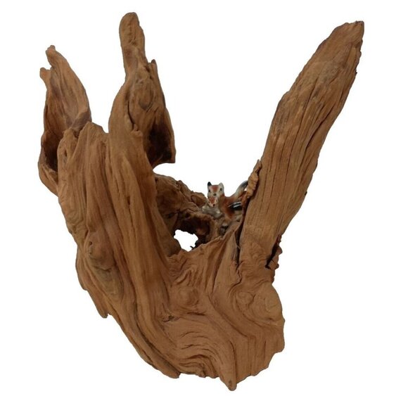 VTG Unique Handmade Natural Driftwood Carving With Squirrel Mom Baby Figurine - Picture 1 of 11